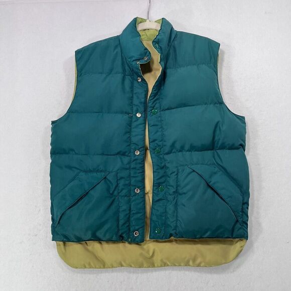 Vtg 80s National Vest Men S Green Tan Reversible Down Fills Puffer Marty McFly - Picture 1 of 12
